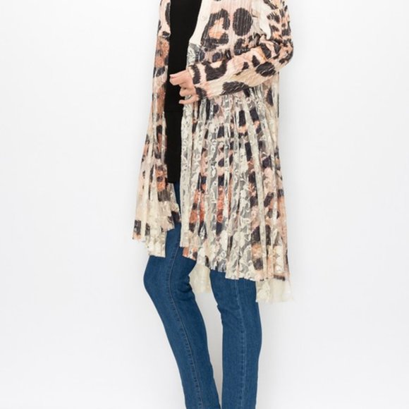 new ORIGAMI DESIGNER LEOPARD PRINT LACE CARDIGAN SWEATER SM-3X western bohemian - Picture 4 of 6